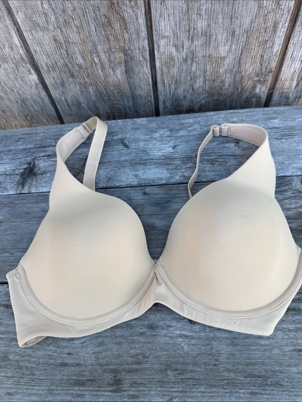 Catherines Beige Smooth T-Shirt Bra Plunge V Casual Everyday Wear 42B Underwire - Picture 8 of 10